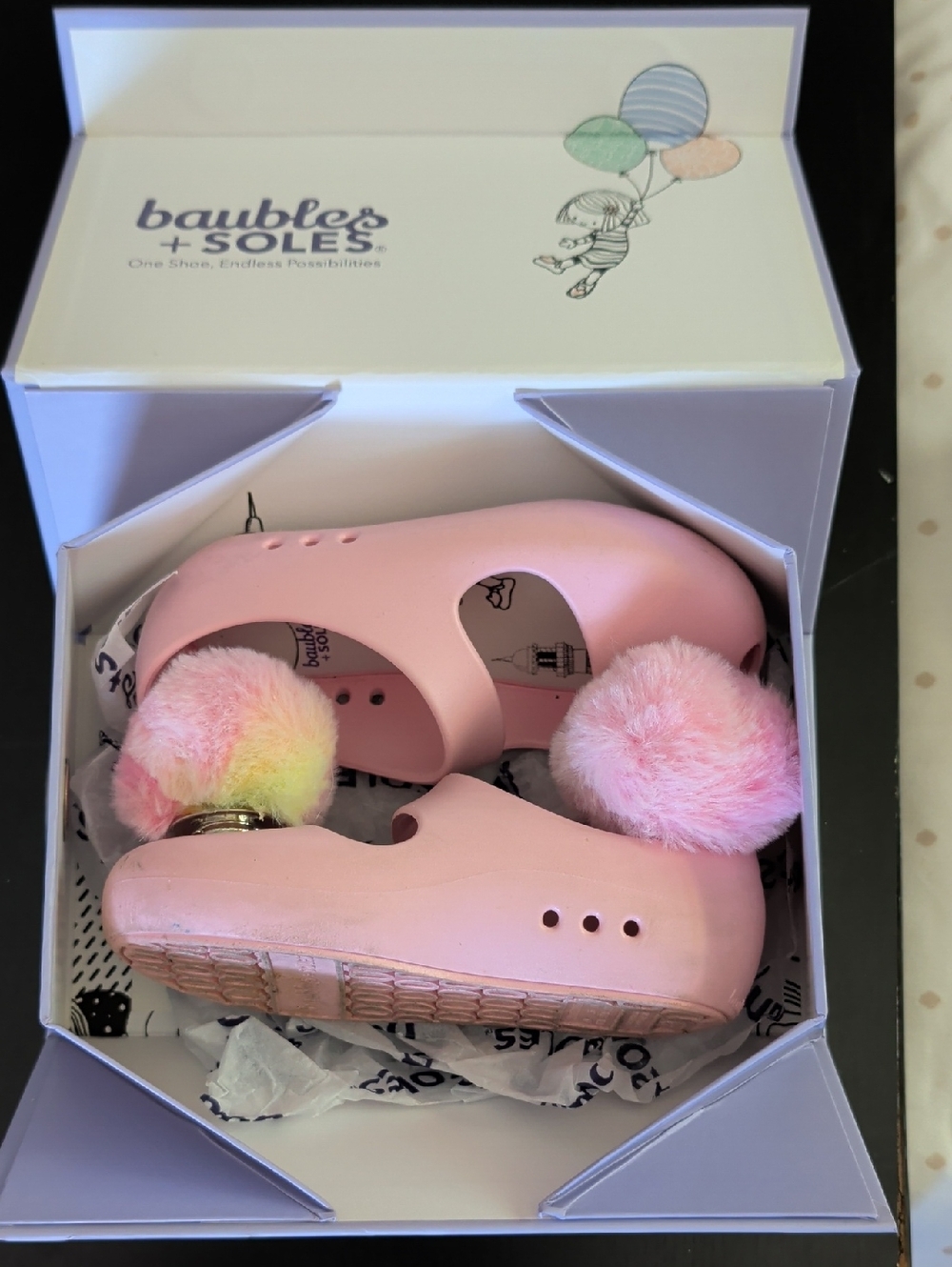 Baubles + Soles Pink Baby Walker Shoes with Pom-Poms